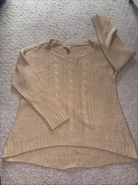 Beige Cable-Knit Crewneck Sweater